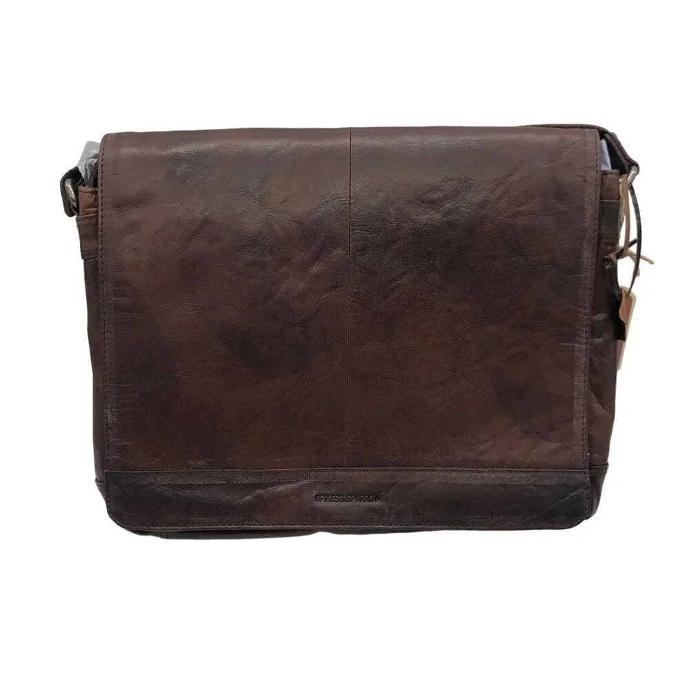 Spikes & Sparrow Noah Brown Leather Messenger Laptop Bag Dark Brown Style 74504